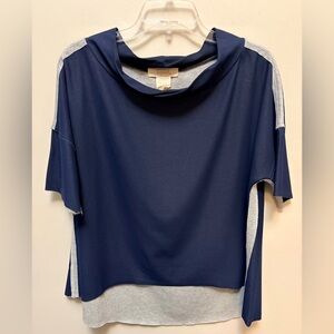 LIQUID X Navy and Gray Mock Neck Top